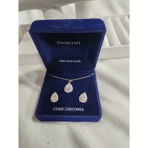 Danecraft Cubic Zirconia Necklace and Earring Set ,Gold Plated